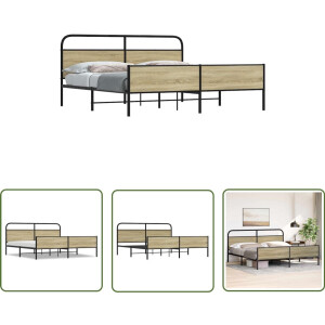 vidaXL Houten Bed - Bed Frame - Bedframe zonder matras metaal sonoma eikenkleurig 180x200 cm - Metalen Bed - Slaapcomfort - Slaapkamersdecoratie