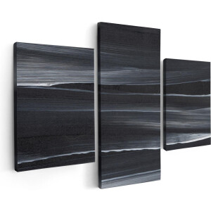 Artaza Canvas Schilderij Drieluik Abstracte Kunst - Zwart met Witte Lijnen - 90x60 - Foto Op Canvas - Canvas Print