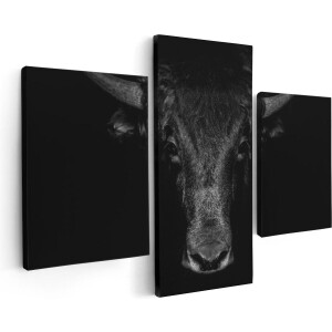 Artaza Canvas Schilderij Drieluik Stierenkop - Stier - Zwart Wit - 90x60 cm - Wanddecoratie Woonkamer - Schilderijen - Muurdecoratie