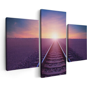 Artaza Canvas Schilderij Drieluik Rails Spoorweg In De Woestijn Bij Zonondergang - 90x60 - Foto Op Canvas - Canvas Print