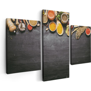 Artaza Canvas Schilderij Drieluik Indiase Kruiden Op Een Zwarte Tafel - 90x60 - Foto Op Canvas - Canvas Print