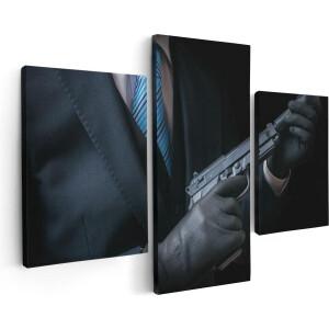 Artaza Canvas Schilderij Drieluik Maffia Man Met Een Pistool In Handen - 90x60 - Foto Op Canvas - Canvas Print