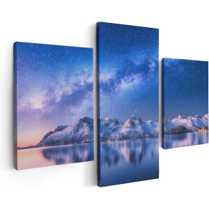 Artaza Canvas Schilderij Drieluik Melkweg Bij Besneeuwde Bergen - 90x60 - Foto Op Canvas - Canvas Print