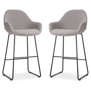 Nolon Nino-Mae Barkrukken Set van 2 Bouclé Taupe - Zwart Onderstel - 75 cm - Hoge Kruk - Barkruk met Rugleuning - Design - Scandinavisch - Comfortabel