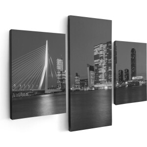 Artaza Canvas Schilderij Drieluik Rotterdamse Skyline - Zwart Wit - 90x60 - Foto Op Canvas - Canvas Print