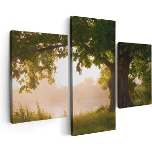 Artaza Canvas Schilderij Drieluik Eikenboom Aan Het Water Met Volle Bladeren - 90x60 - Foto Op Canvas - Canvas Print