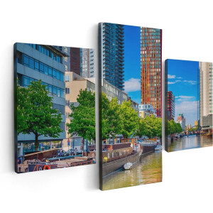 Artaza Canvas Schilderij Drieluik Rotterdamse Gracht Met Boten - 90x60 - Foto Op Canvas - Canvas Print