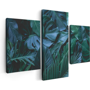 Artaza Canvas Schilderij Drieluik Tropische Groene Bladeren - 90x60 cm - Wanddecoratie Woonkamer - Schilderijen - Muurdecoratie