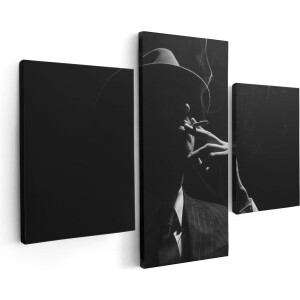 Artaza Canvas Schilderij Drieluik Man Met Hoed Rookt Een Sigaar - 90x60 - Foto Op Canvas - Canvas Print