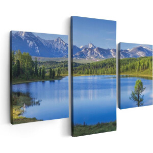 Artaza Canvas Schilderij Drieluik Meer Bij De Bergen In Het Bos - 90x60 - Foto Op Canvas - Canvas Print
