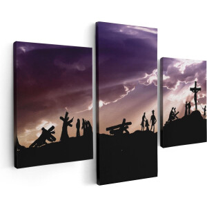 Artaza Canvas Schilderij Drieluik Kruistocht naar het Kruis van Jezus Christus - 90x60 - Foto Op Canvas - Canvas Print