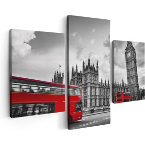 Artaza Canvas Schilderij Drieluik Rode Bussen in Londen - Retro - 90x60 - Foto Op Canvas - Canvas Print