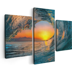 Artaza Canvas Schilderij Drieluik Golf bij Zonsondergang - 90x60 - Foto Op Canvas - Canvas Print