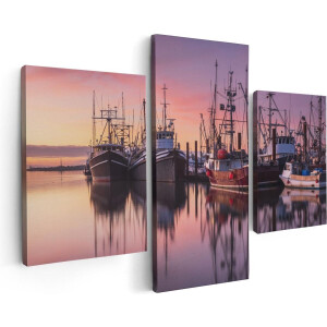 Artaza Canvas Schilderij Drieluik Schepen in de Haven - Boten - 90x60 - Foto Op Canvas - Canvas Print