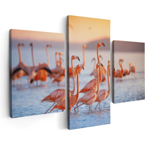 Artaza Canvas Schilderij Drieluik Kudde Flamingo's in het Water - 90x60 - Foto Op Canvas - Canvas Print