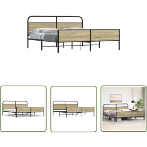 vidaXL Houten Bed - Bed Frame - Bedframe zonder matras metaal sonoma eikenkleurig 193x203 cm - Metalen Bed - Sonomakleur - Kingsize Bed