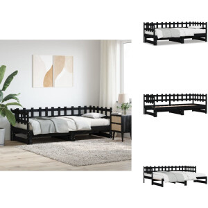 vidaXL Slaapbank - Slaapbanken - Bankbed - Bankbed - Slaapbank uitschuifbaar massief grenenhout zwart 2x(90x190) cm