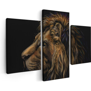 Artaza Canvas Schilderij Drieluik Getekende Leeuw - Leeuwenkop - Kleur - 90x60 - Foto Op Canvas - Canvas Print