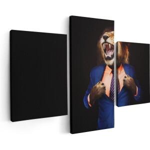 Artaza Canvas Schilderij Drieluik Leeuw In Pak - Leeuwenkop - 90x60 - Foto Op Canvas - Canvas Print