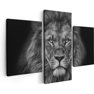 Artaza Canvas Schilderij Drieluik Leeuw - Leeuwenkop - Zwart Wit - 90x60 - Foto Op Canvas - Canvas Print