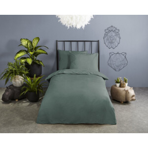 Good Morning dekbedovertrek effen kleur - 1 persoons 140x200/220 cm - Olijfgroen - 100% Katoen renforce