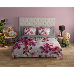 Good Morning dekbedovertrek bloemen - Lits jumeaux 240x200/220 cm - Grijs - 100% Katoen renforce