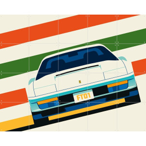 IXXI Angeled White Sports Car Front with Stripes, Bo Lundberg - 100 x 80 cm - Gratis ophangtool - Grote wanddecoratie en posters - Vintage