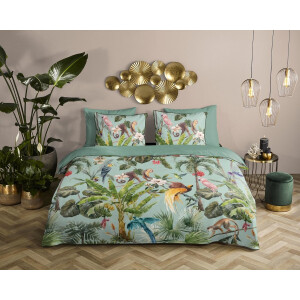 Descanso dekbedovertrek dieren in de jungle - Lits jumeaux 240x200/220 cm - Groen - 100% Katoen satijn
