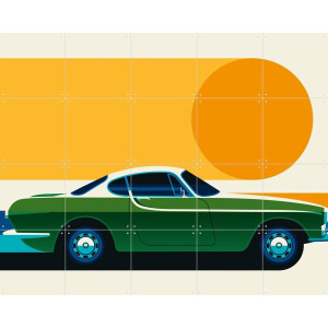 IXXI Green Vintage Sports Car Side, Bo Lundberg - 100 x 80 cm - Gratis ophangtool - Grote wanddecoratie en posters - Kleurrijk, Digitale Kunst