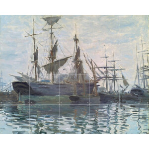 IXXI Ships in a Harbor, Claude Monet & Museum of Fine Arts Boston - 100 x 80 cm - Gratis ophangtool - Grote wanddecoratie en posters - Schilderijen