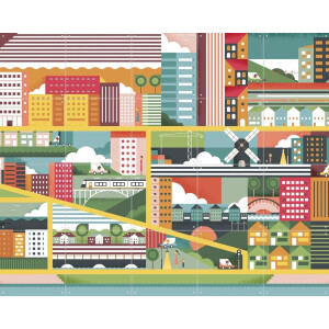 IXXI My Kind of Town, Studio Kars + Boom - 100 x 80 cm - Gratis ophangtool - Grote wanddecoratie en posters - Illustraties, Digitale Kunst, Grafisch