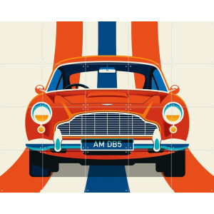 IXXI Red Vintage Sports Car with Stripes, Bo Lundberg - 100 x 80 cm - Gratis ophangtool - Grote wanddecoratie en posters - Grafisch Ontwerp