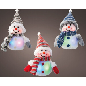Sneeuwpoppen set van 3 met veranderde kleuren LED verlichting - 15 cm