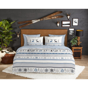 Good Morning dekbedovertrek winterse print - Lits jumeaux XL 260x200/220 cm - Blauw - 100% Katoen flanel
