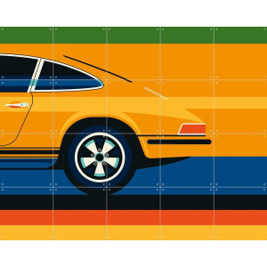 IXXI Orange Sports Car Side Back, Bo Lundberg - 100 x 80 cm - Gratis ophangtool - Grote wanddecoratie en posters - Vintage, Grafisch Ontwerp