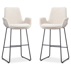 Nolon Nino-Eef Barkrukken Set van 2 Bouclé Beige - met Armleuning - Zwart Onderstel - 75 cm - Barkruk met Rugleuning - Lage Armleuning - Scandinavisch