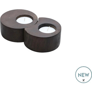 Waxinelichtjeshouder Wolcott | walnoot hout | bruin | Set van 2 | L15 x B8 x H3 cm