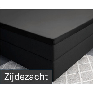 Premium katoen/satijn topper hoeslaken zwart - 140x200 (tweepersoons) - zacht en ademend - luxe en chique uitstraling - subtiele glans - ideale pasvorm