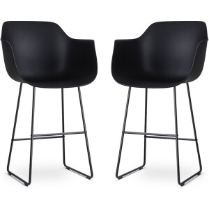 Nolon Nino Barkruk Zwart met Armleuningen - Zwart Onderstel - 75 cm - Barstoel - met Rugleuning - Keuken