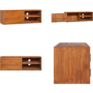 vidaXL Tv-meubel wandmontage 90x30x30 cm massief teakhout - Tv-kast - Tv-kasten - Houten Televisiekast - Houten Televisiekasten