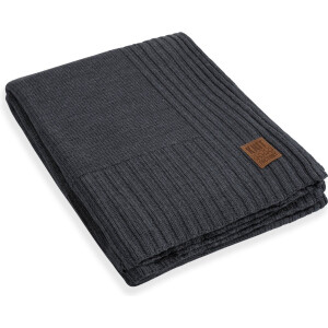 Knit Factory Uni Gebreid Plaid XL - Woondeken - plaid - Wollen deken - Kleed - Antraciet - 195x225 cm