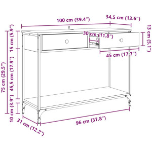 vidaXL - Wandtafel - Artisan - Eiken - 100 - x - 34,5 - x - 75 - cm - Bewerkt - hout