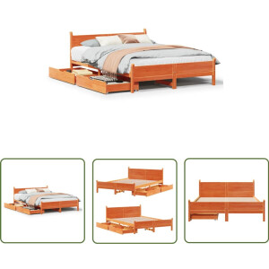 vidaXL Houten Bed - Bedframe - Bedframe zonder matras massief grenenhout wasbruin 120x200 cm - Grenenhouten Bed - Tweepersoonsbed - Kingsize Bed