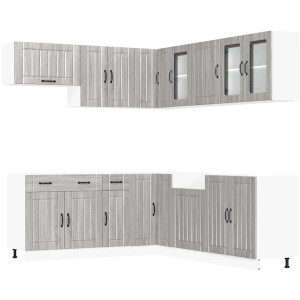 vidaXL - 11-delige - Keukenkastenset - Lucca - bewerkt - hout - grijs - sonoma - eiken