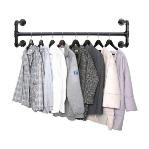 MAZAZU - Garderobestang - Duurzaam en Functioneel - Industriële Stijl - IJzer - Zwart - 110x30x29.3 cm