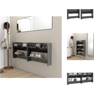 vidaXL Wandschoenenkast - Wandschoenenkasten - Wandkast Voor Schoenen - Wandkasten Voor Schoenen - Wandschoenenkasten 2 st 80x18x60 cm hout hoogglans grijs