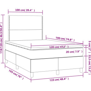 vidaXL - Boxspring - met - matras - stof - lichtgrijs - 120x190 - cm