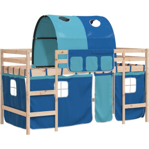 vidaXL - Kinderhoogslaper - met - tunnel - 90x190 - cm - massief - grenenhout - blauw