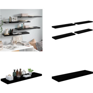 vidaXL Wandschappen zwevend 4 st 90x23,5x3,8 cm MDF hoogglans zwart - Wandschap - Wandschappen - Zwevend Schap - Zwevende Schappen