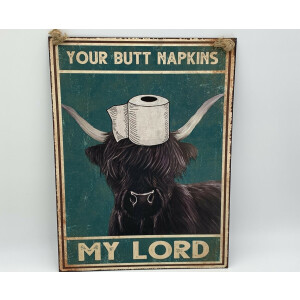 Tekstbord Your butt napkins my lord schotse hooglander toiletpapier groen creme 40 x 30 | 6098356 | Stoer & Sober Woonstijl